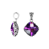 Handcrafted Sterling Silver Amethyst Quartz Cushion Pendant With Balinese Filigree Design.